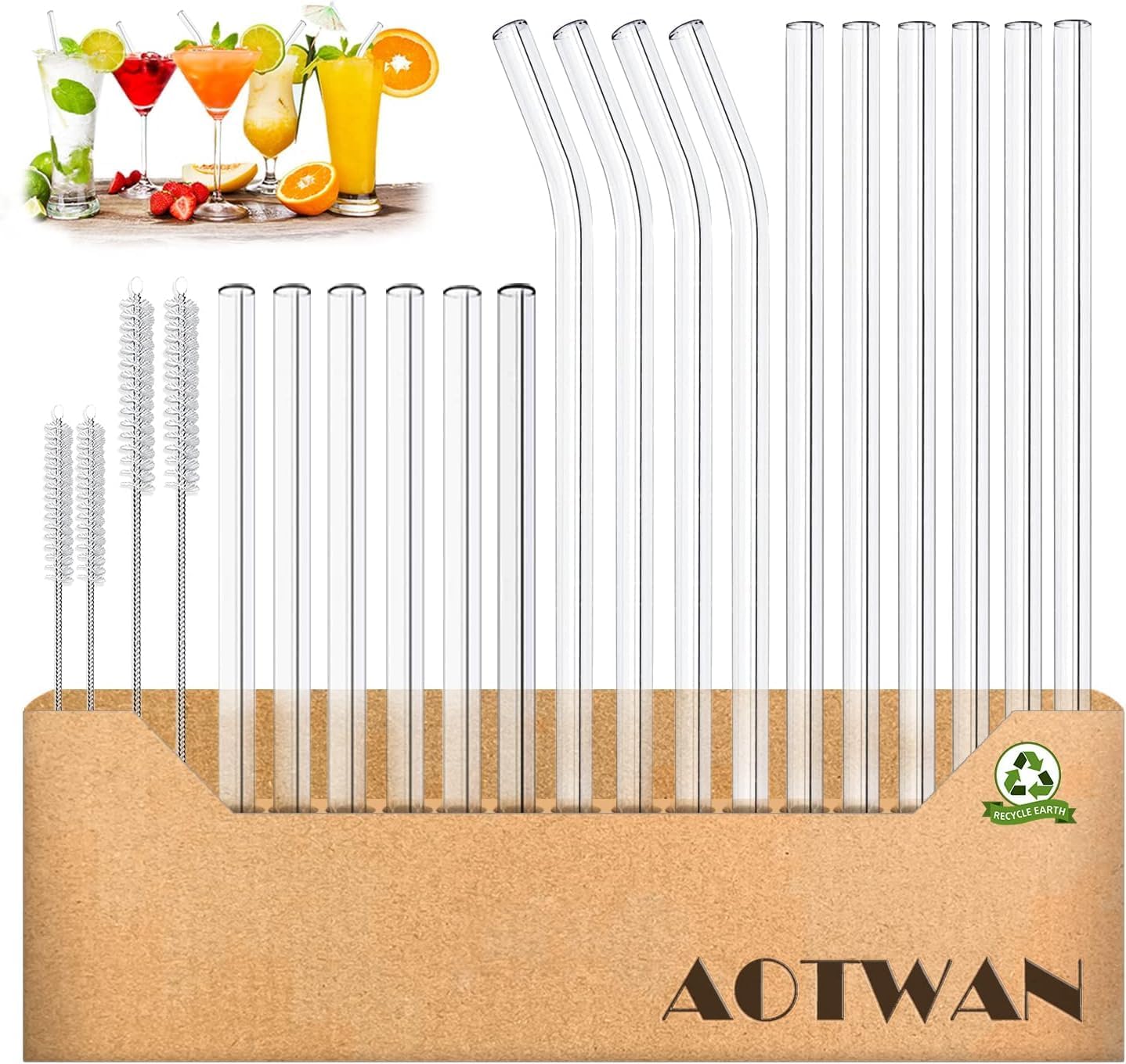 YINVA Reusable Glass Straws Set - Shatter-Resistant, Variety Sizes & Brushes