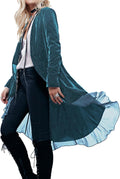 Womens Ruffled Asymmetric Velvet Blazer Coat - Long Velvet Jacket