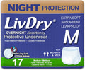 LivDry Adult M Incontinence Underwear for Overnight Comfort