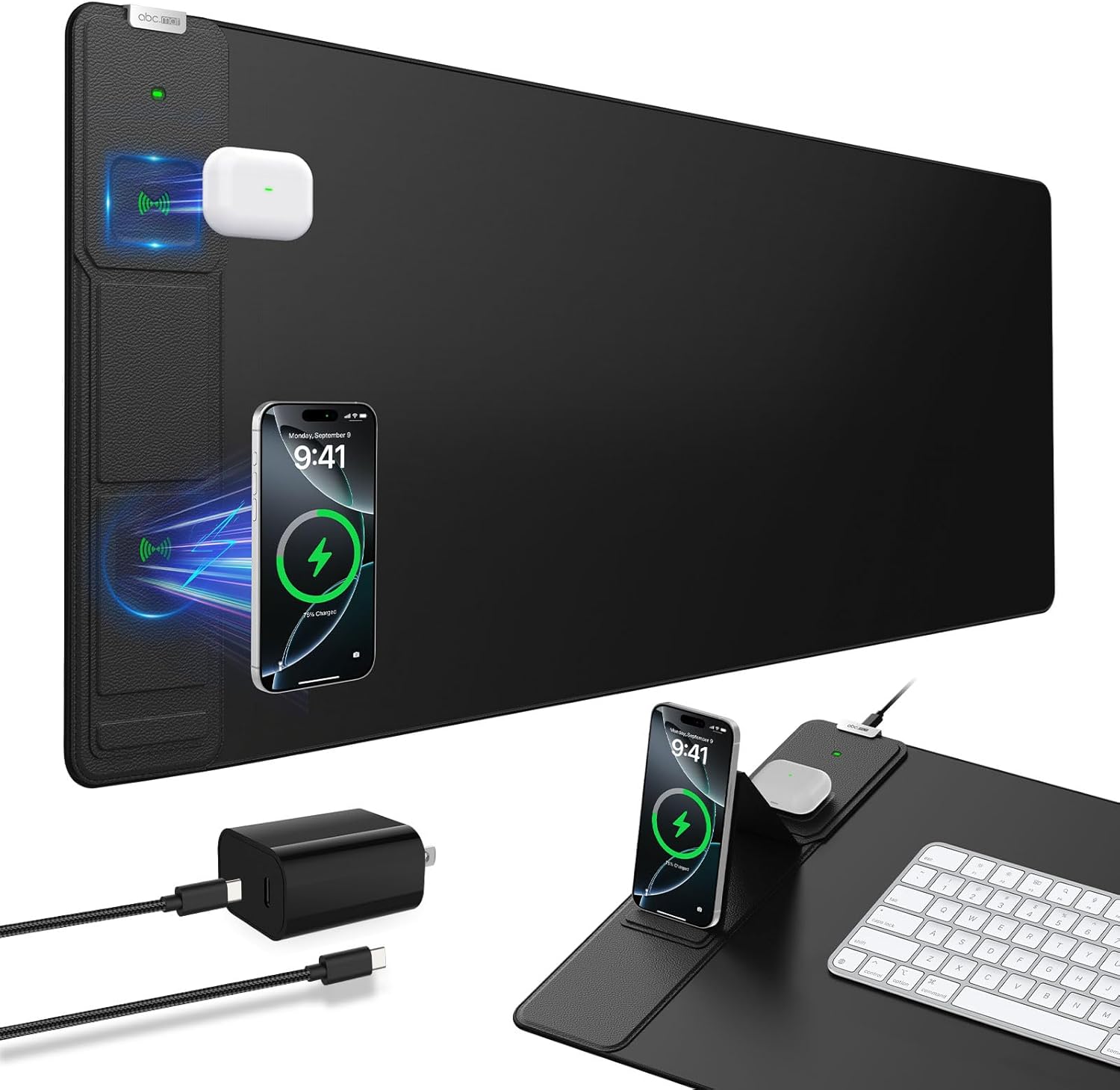 Wireless Charging Mouse Pad with Foldable Phone Holder for Work