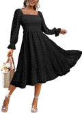 Boho Flowy Square Neck Floral Midi Dress - Flattering Smocked Fit not