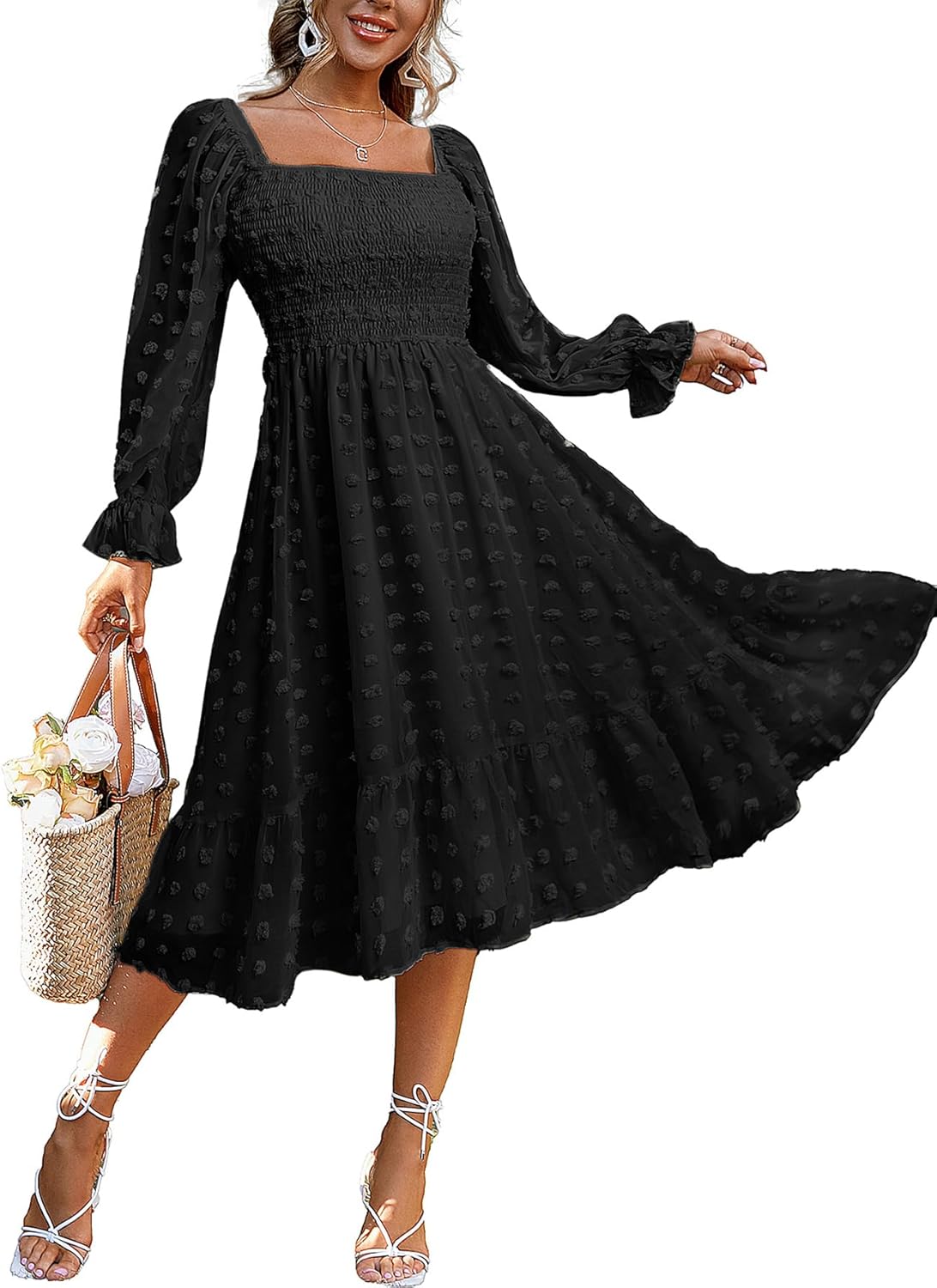 Amegoya Women's Boho Flowy Long Sleeve Midi Dress for All Occasions