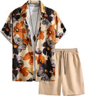 Men's 2 Piece Hawaiian Outfit Short Sleeve Shirt and Shorts Set