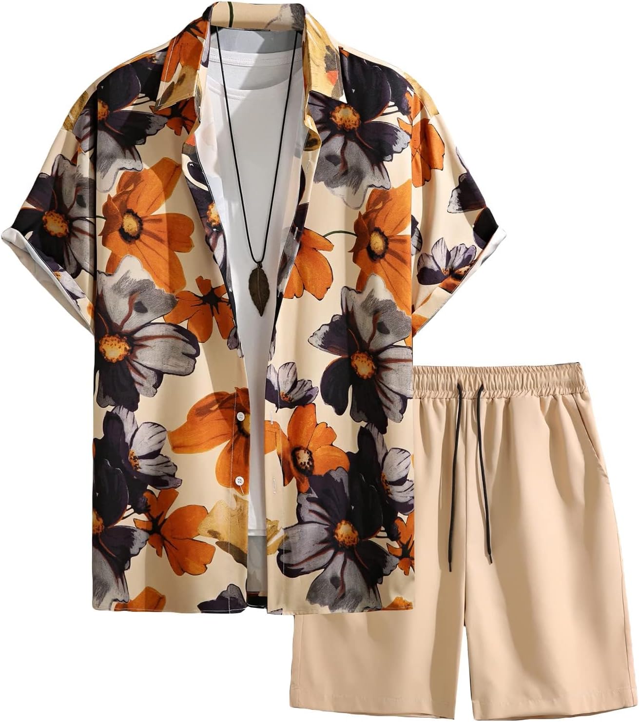 COZYEASE Men's Hawaiian Outfits Short Sleeve Set for Beach Fun