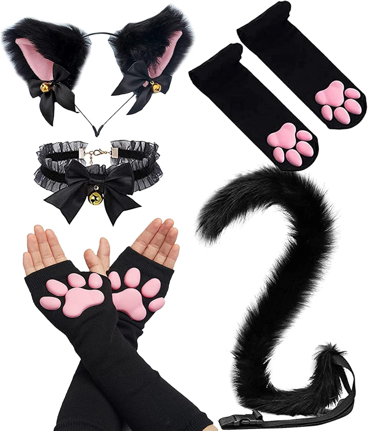 Cat Paw Thigh High Socks and Mittens Set for Cosplay Fun
