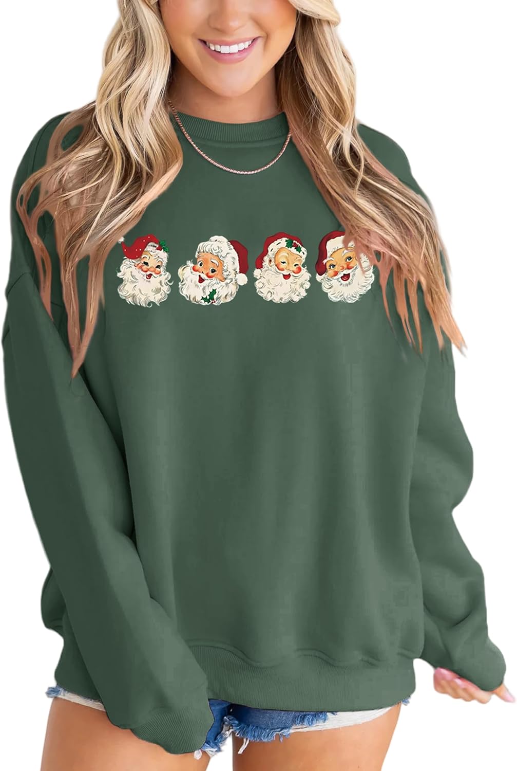 Retro Santa Sweatshirt for Women - Vintage Christmas Fleece