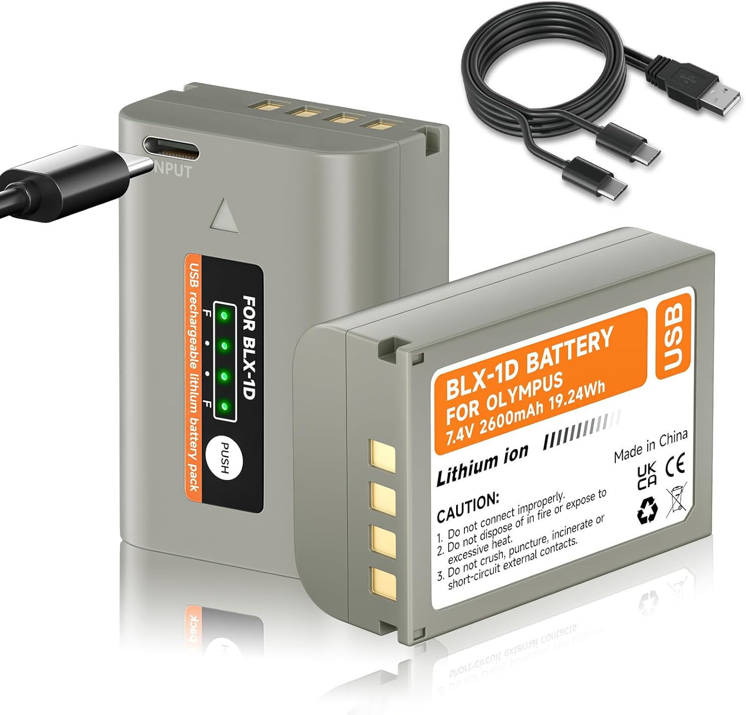 2 Pack BLX-1 Battery for Olympus OM System Cameras with USB-C