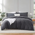 Dark Grey Duvet Cover with Fitted Sheet Queen Size - Soft 4 Piece Set