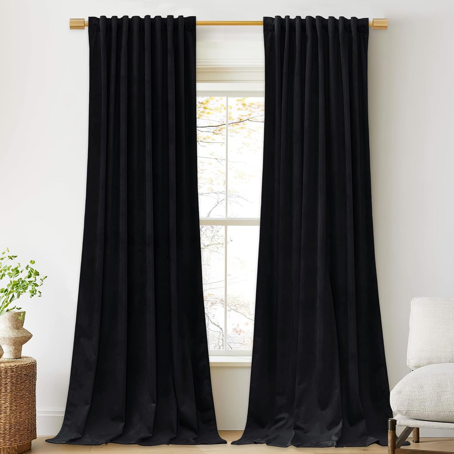 StangH Black Velvet Curtains 90 inches Long for Room Darkening