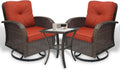 Red and Brown Full-Weave Rattan 3 Piece Patio Set - Swivel Rockers