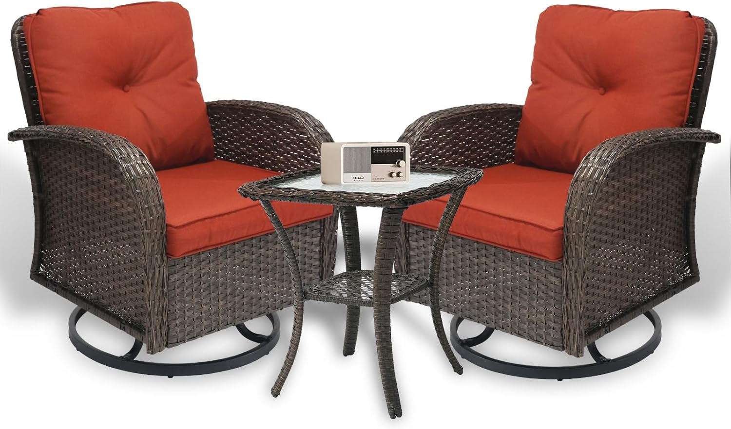 3 Piece Patio Furniture Set with Swivel Rocking Chairs and Table