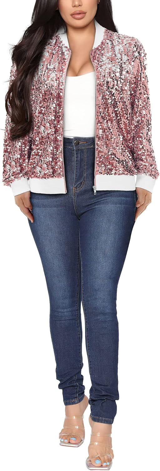 Womens Long Sleeve Sequin Open Front Zipper Jacket Review