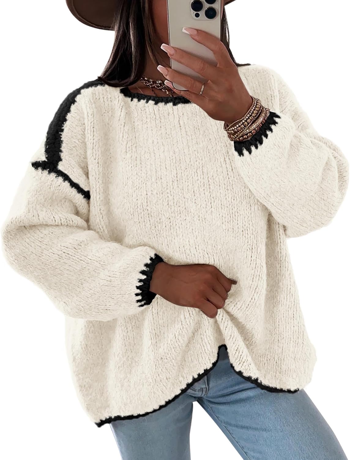 KIRUNDO Womens Oversized Chunky Knit Sweater for Fall 2025