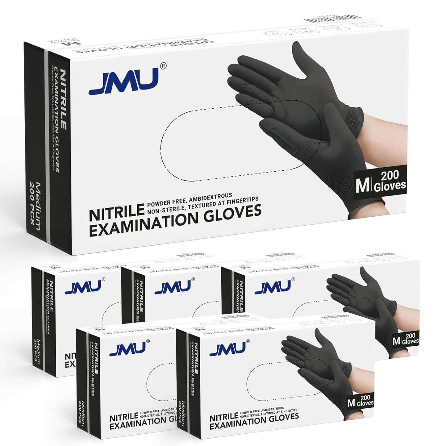 JMU Black Nitrile Gloves Medium Bulk for Medical and Food Use