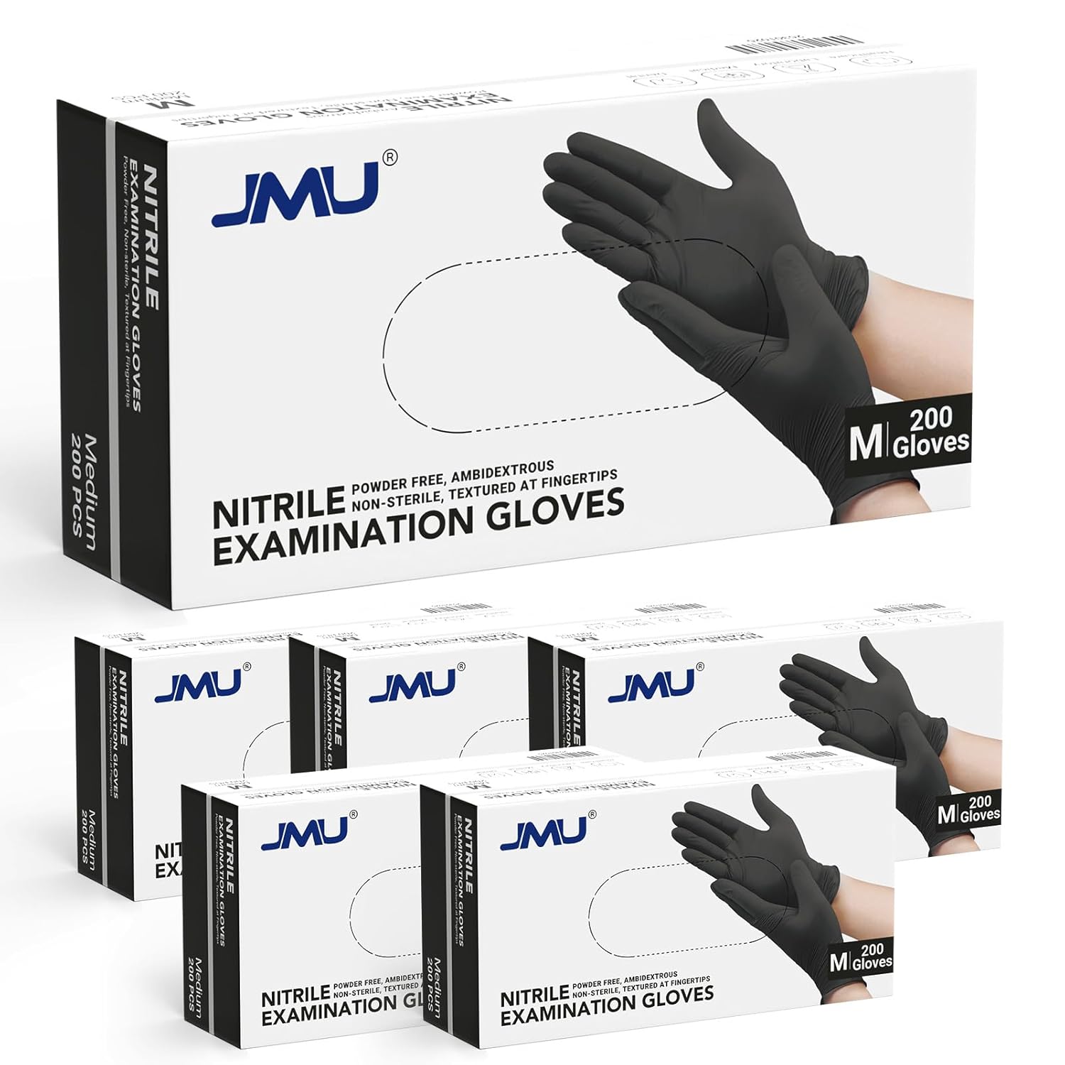 JMU Black Nitrile Gloves Medium Bulk for Medical and Food Use