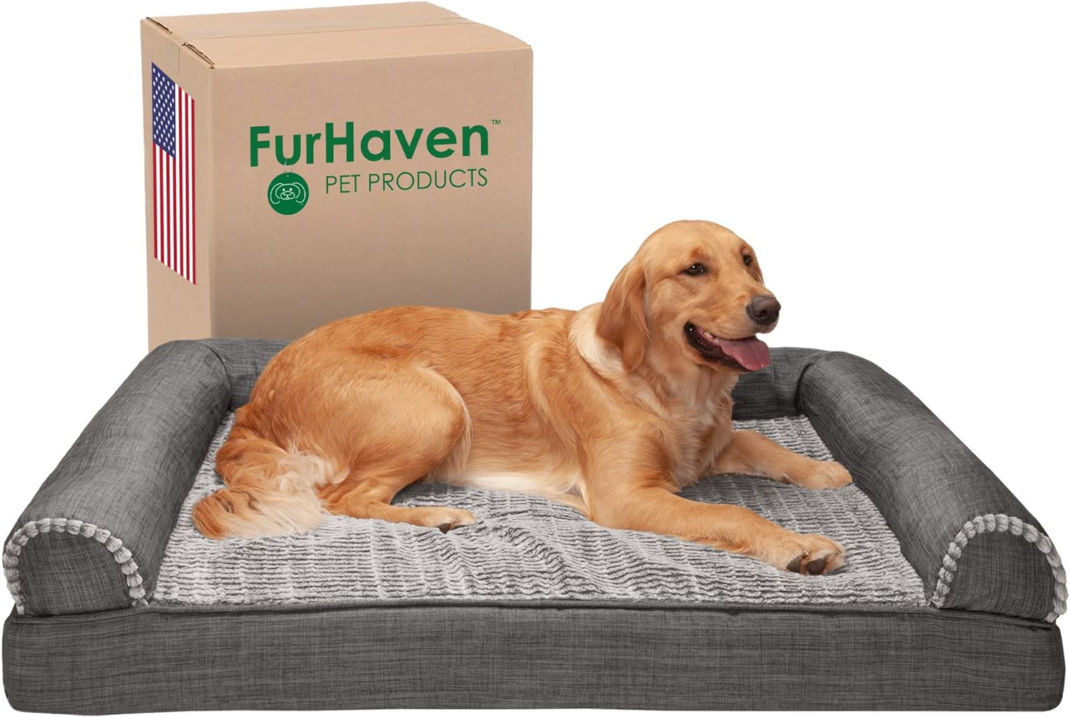 Furhaven Cooling Gel Dog Bed for Large Dogs with Bolsters