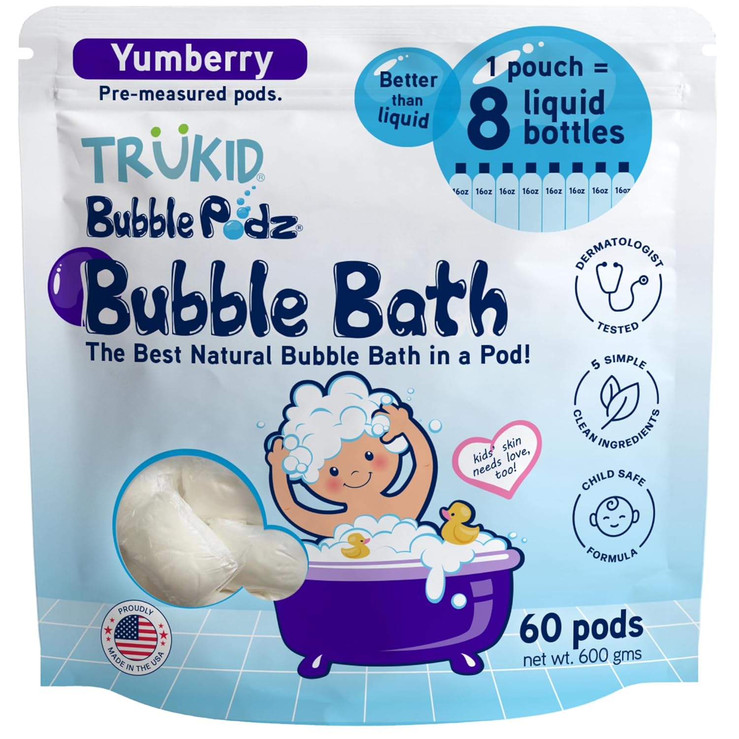 TruKid Bubble Podz Bubble Bath for Kids - Gentle & Fun Bubbles