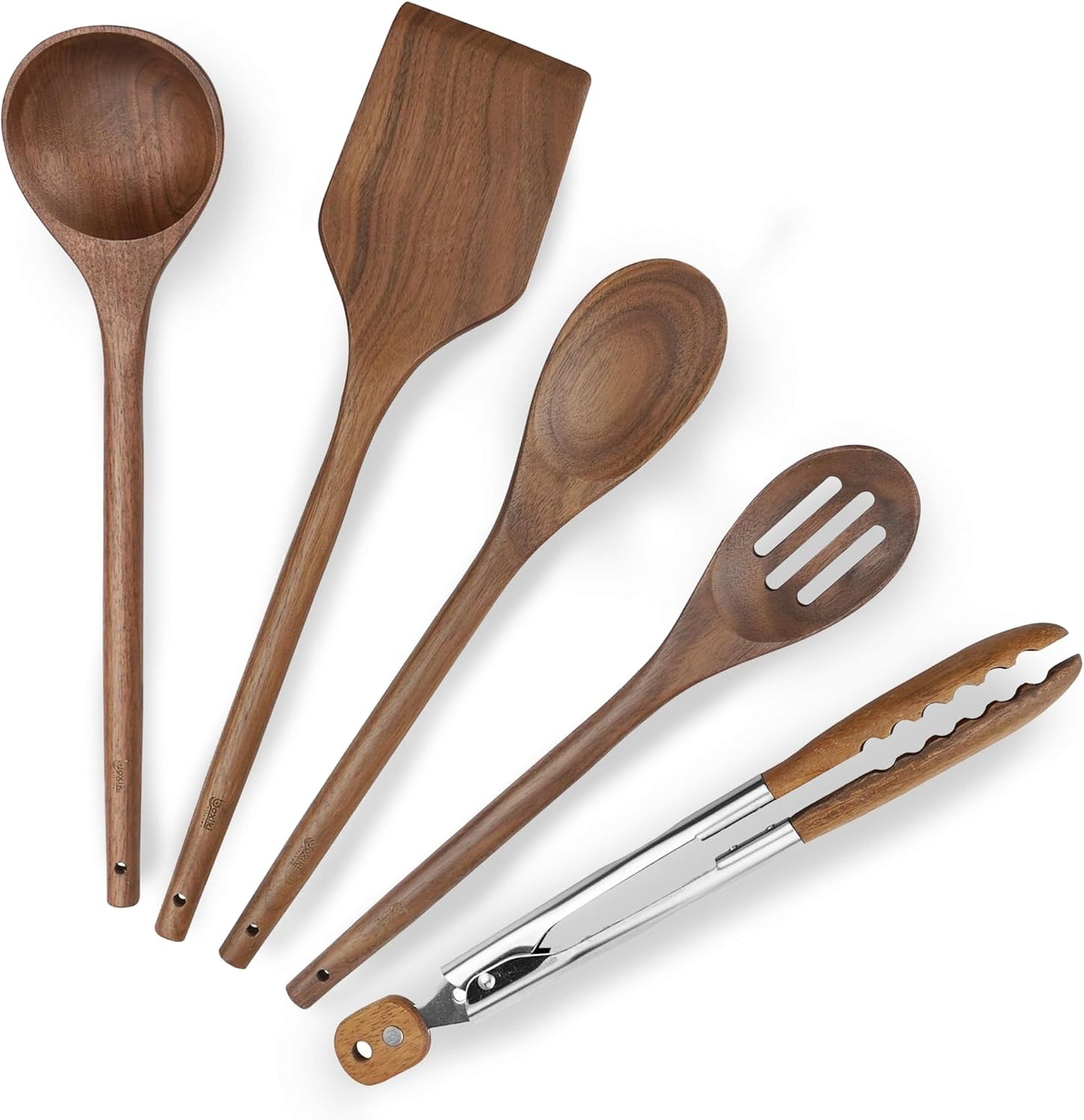 Elegant 5-Piece Walnut Wood Kitchen Utensil Set for Cooking