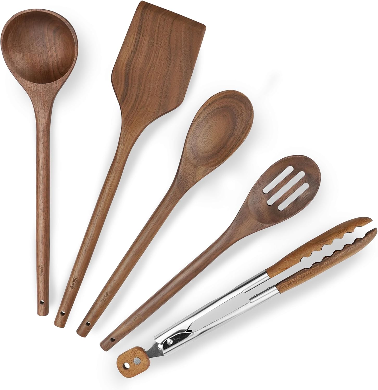 Elegant 5-Piece Walnut Wood Kitchen Utensil Set for Cooking