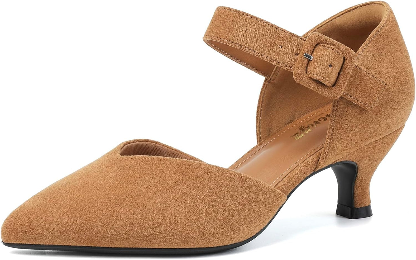 RIBONGZ Comfortable Kitten Heels for Women with Ankle Strap
