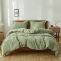 100% Linen Duvet Cover Set Queen Sage Green - Breathable Comfort