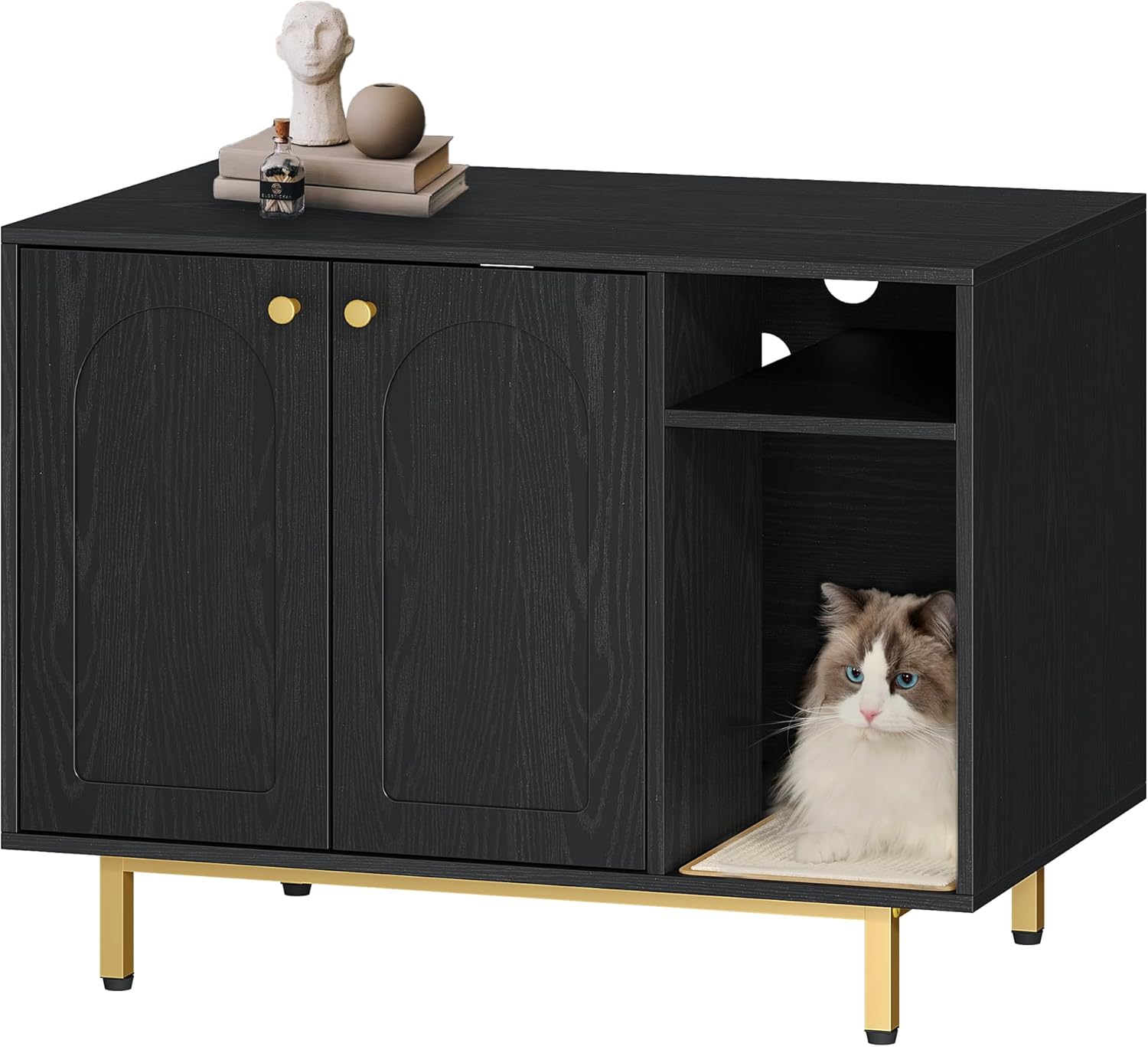 Stylish Cat Litter Box Table - Black/Gold