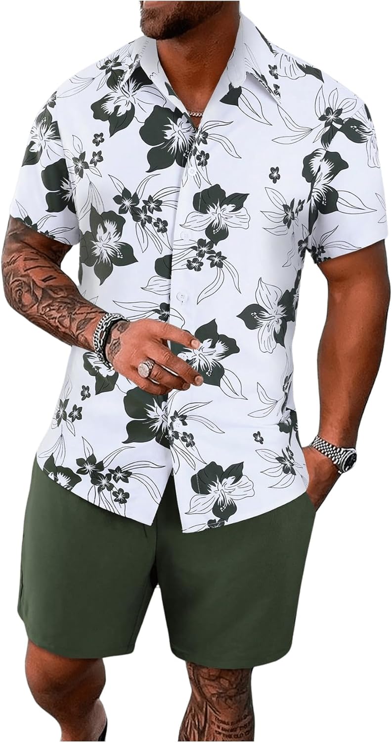 GORGLITTER Men's Vacation Beach Outfits 2 Piece Shorts Set