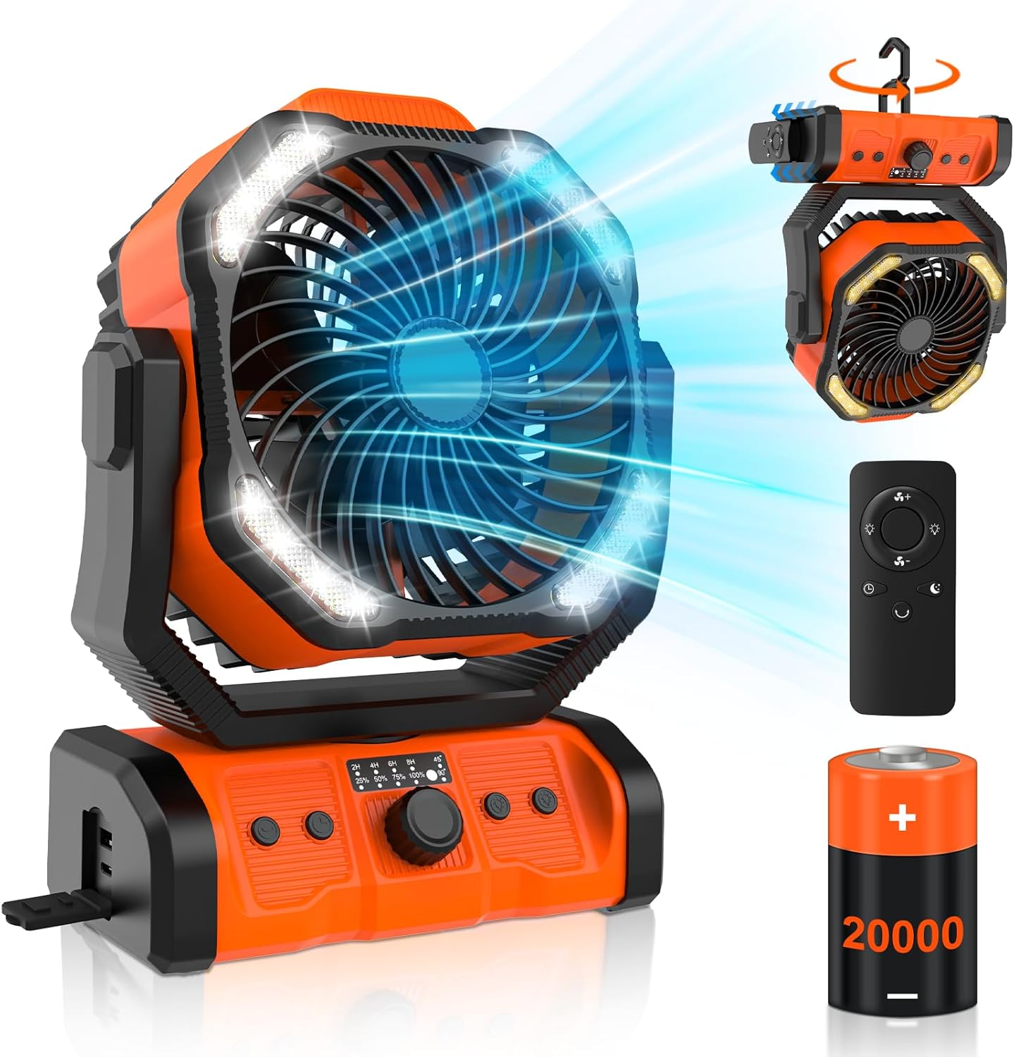 Portable Camping Fan with Light & Remote Control