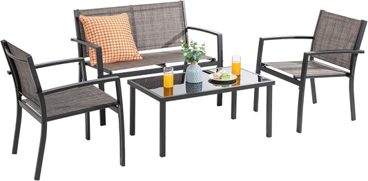 Vongrasig 4-Piece Modern Metal Textilene Patio Furniture Set