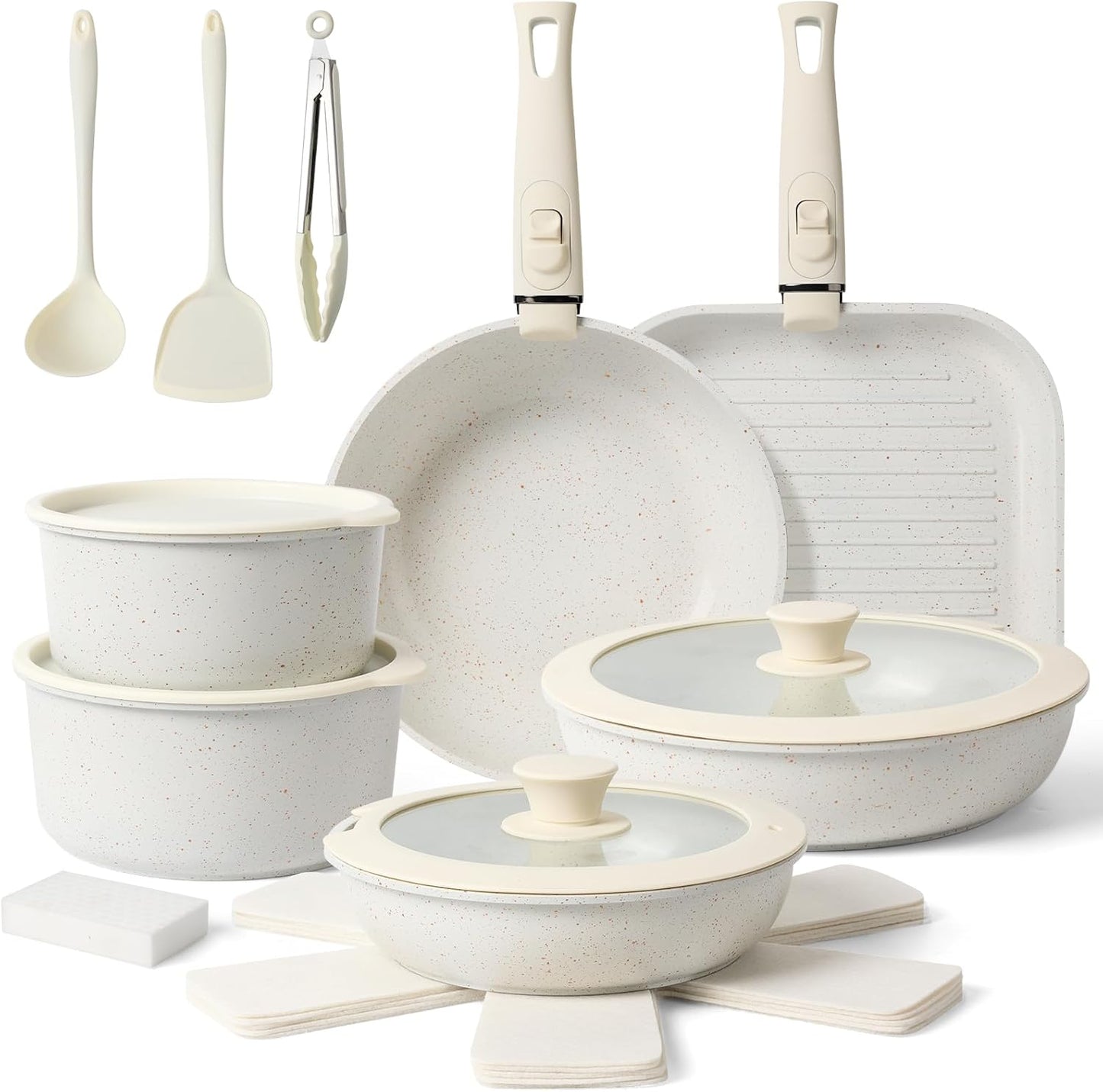 20 Pcs Non Stick Ceramic Cookware Set with Detachable Handles