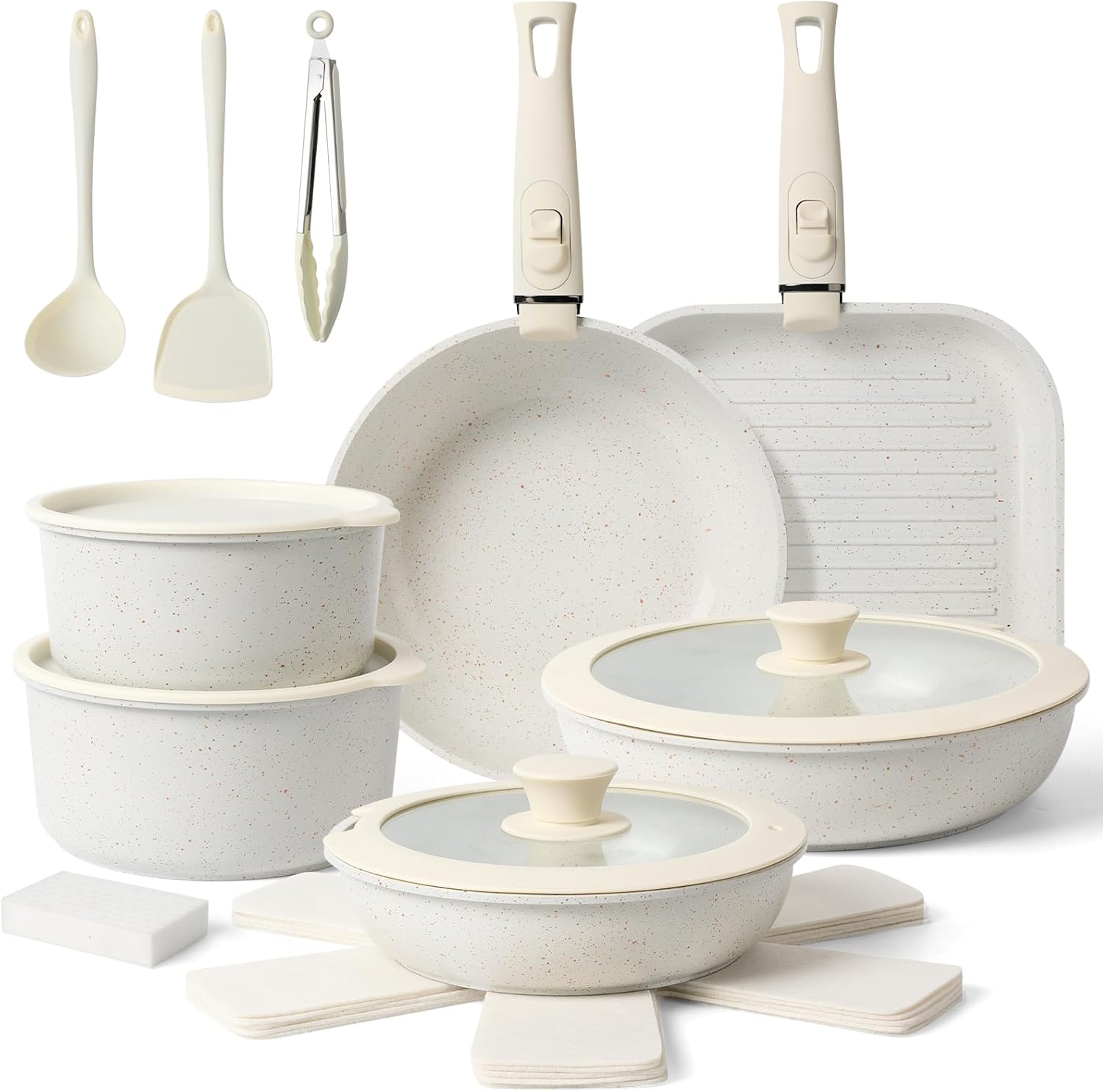20 Pcs Non Stick Ceramic Cookware Set with Detachable Handles