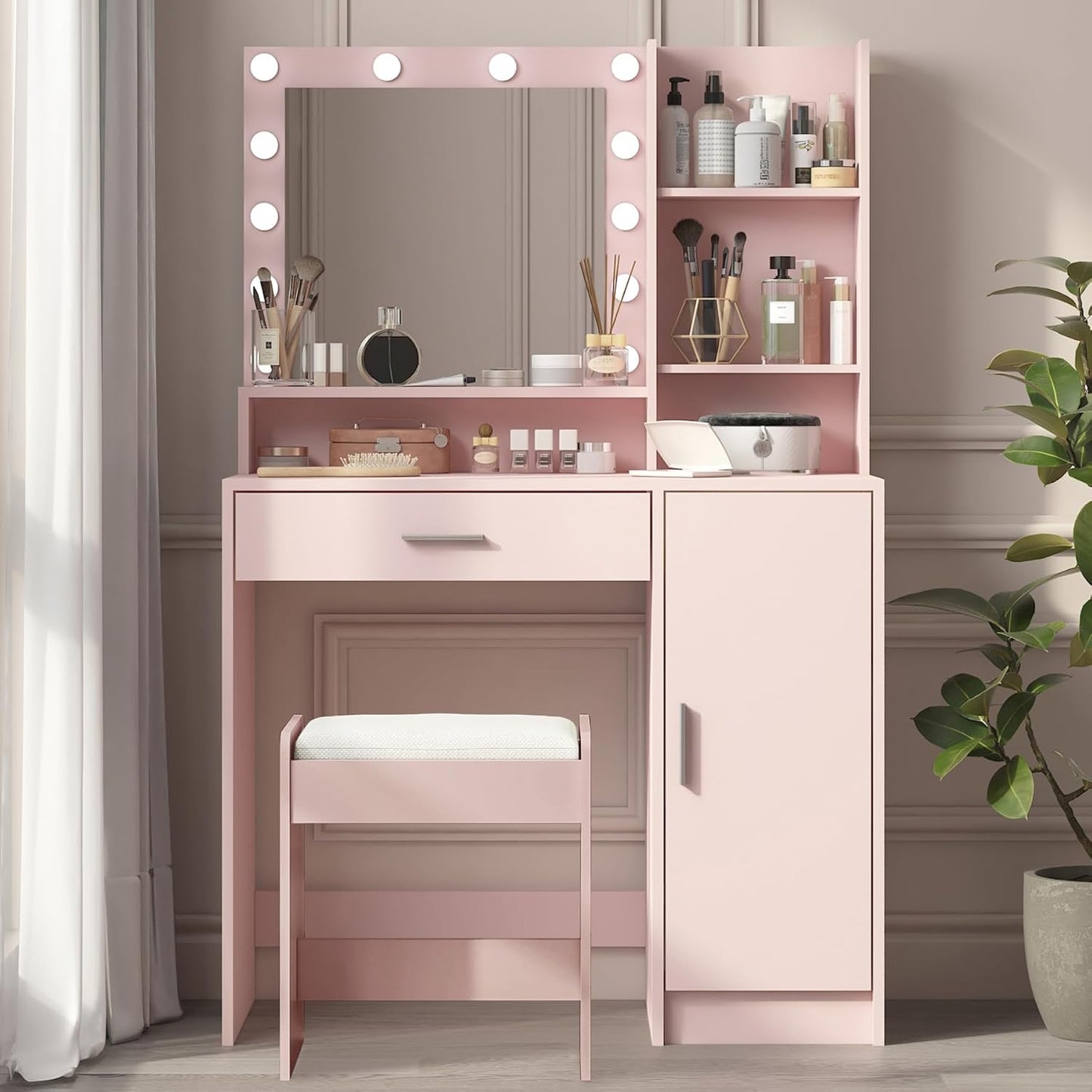 Vanity Desk with Mirror & Light for Stylish Bedroom Makeover
