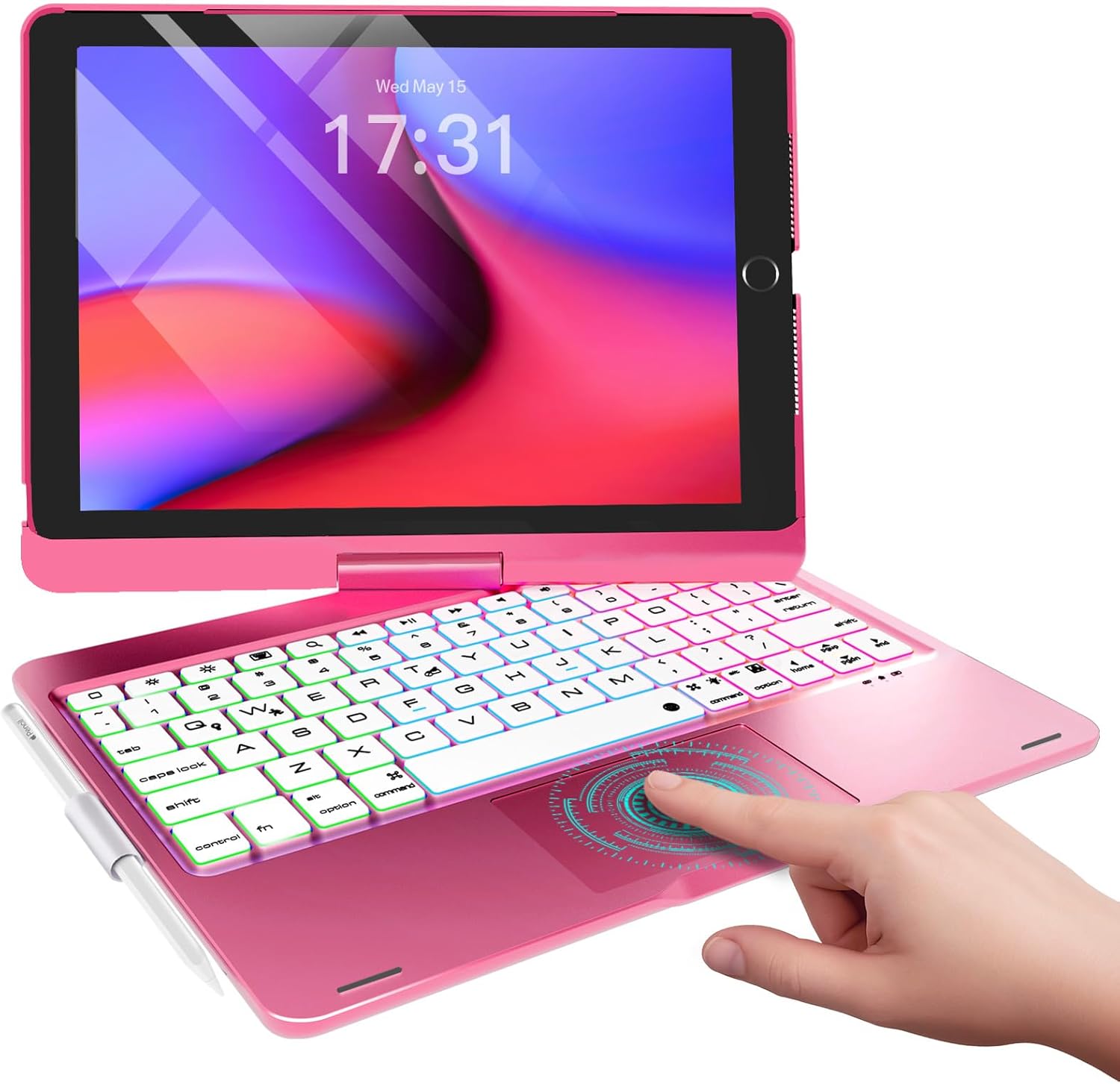 Baisla iPad 9th Generation Case with Keyboard 10.2in Hot Pink