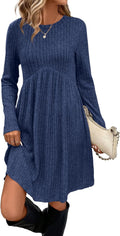 OFEEFAN Long Sleeve Dress for Women - Empire Waist Tunic with Pockets