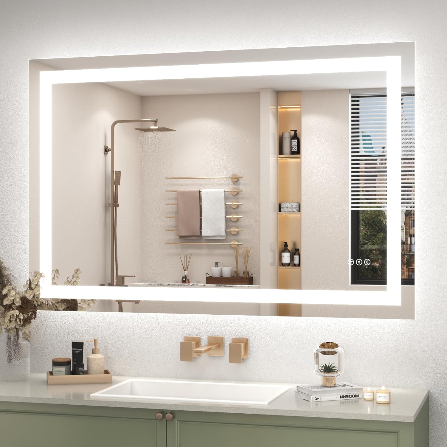44x30 LED Mirror for Bathroom with Dimmable Anti-Fog Feature