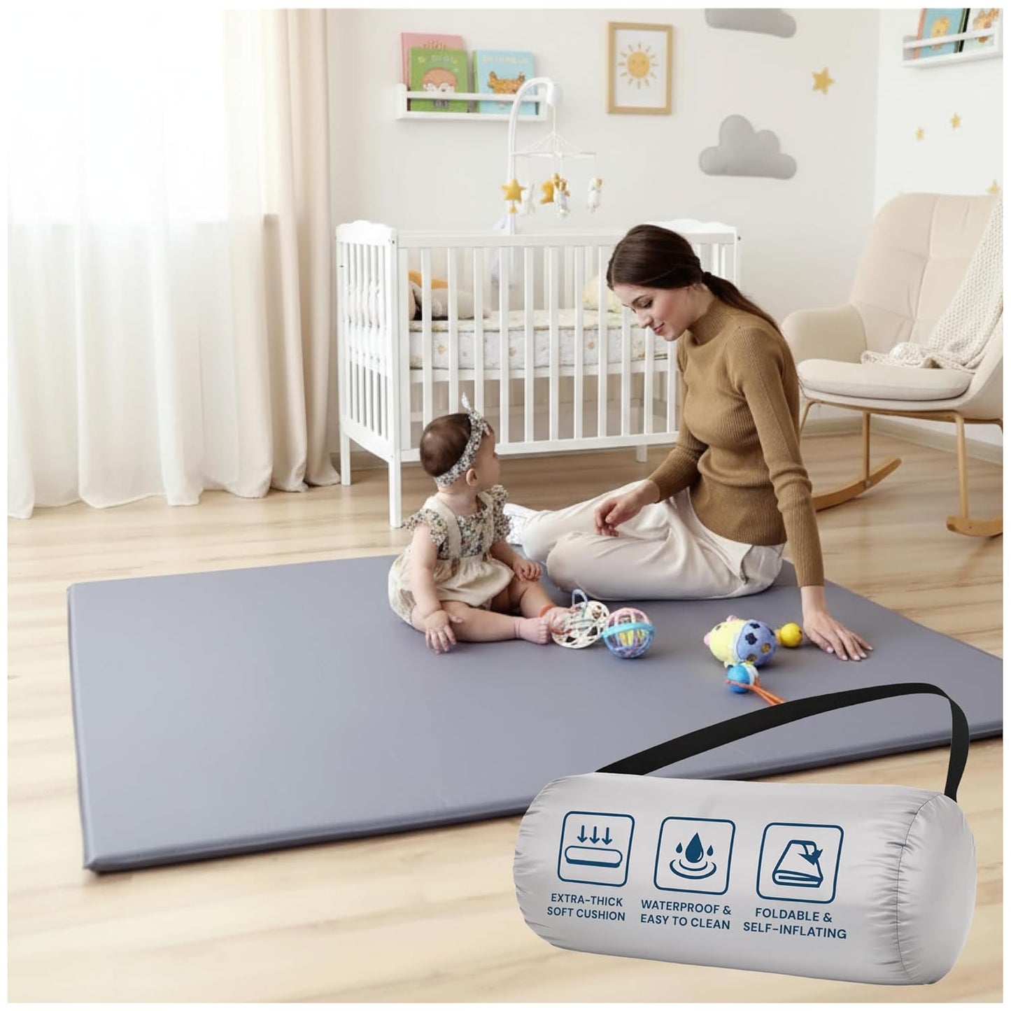 Todale Baby Play Mat - Waterproof Self-Inflating Foam Cushion