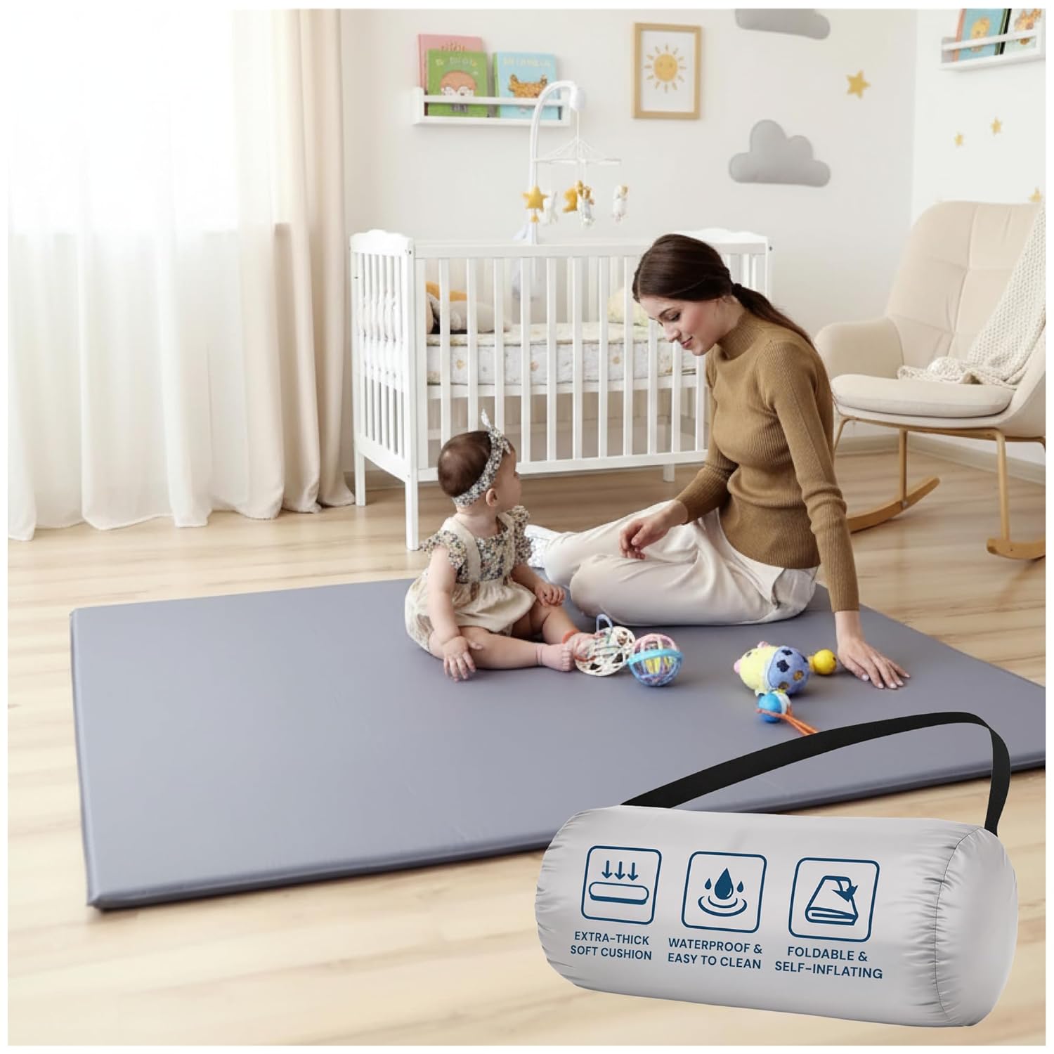 Todale Baby Play Mat - Waterproof Self-Inflating Foam Cushion