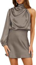 Women's Satin One Shoulder Long Sleeve Mini Dress - Chic Cocktail Look