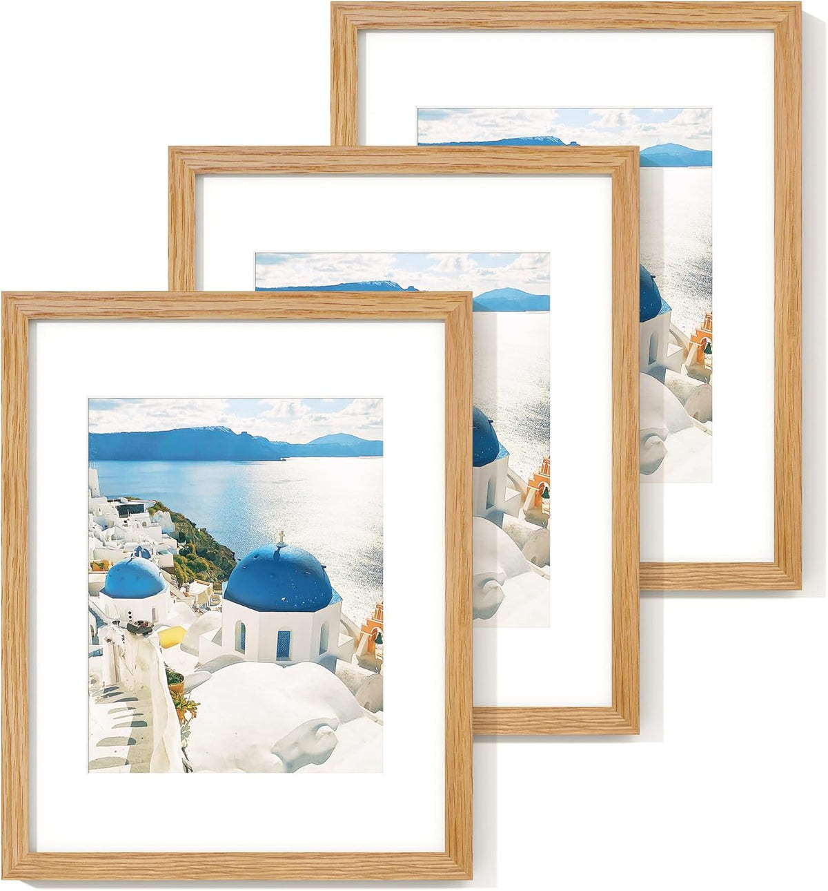 11x14 Picture Frame Set of 3, Solid Oak Wood with Mat