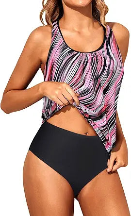 Yonique Women Two Piece Tankini Blouson Swimsuit for Comfort