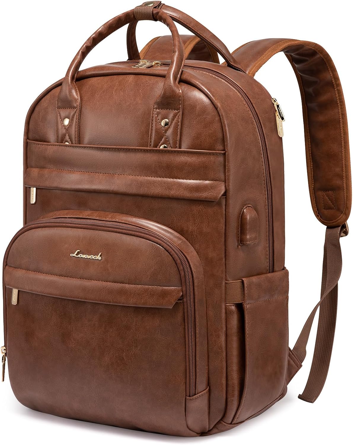 Vintage PU Laptop Backpack for Women with USB Charging Port