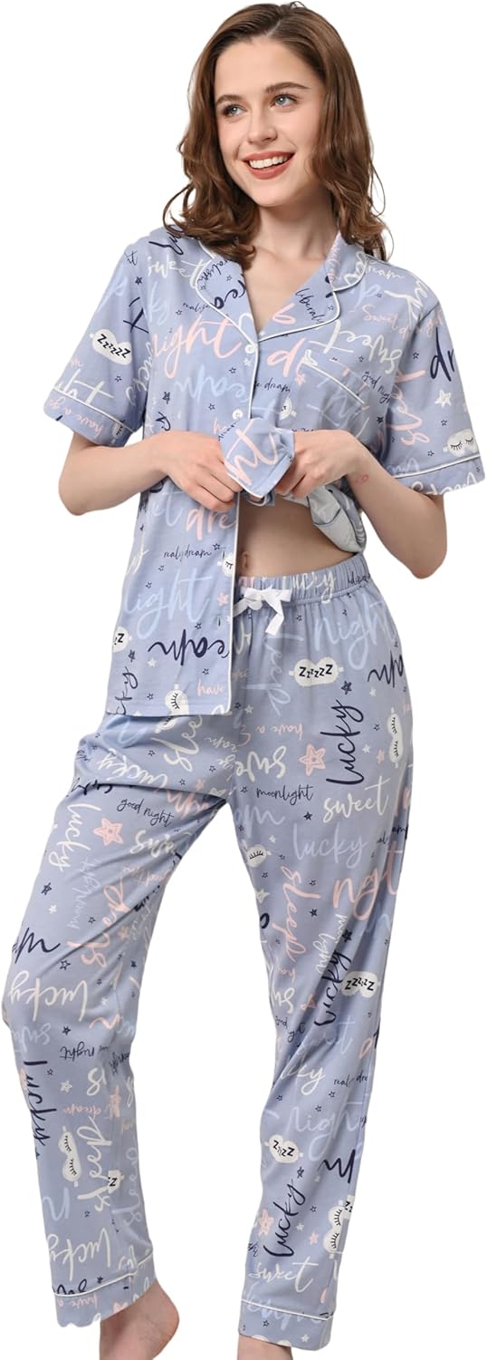 100% Cotton Pajamas for Women - Soft Sleepwear Sets with Pockets
