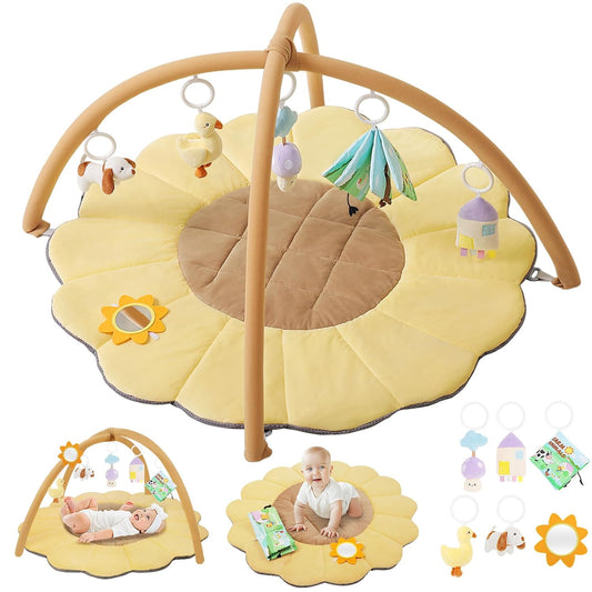 Baby Gym Play Mat with Sunflower Design and Detachable Toys