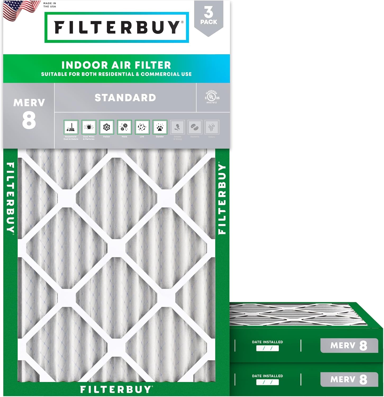 Filterbuy 16x24x2 Air Filter MERV 8 for Dust & Allergy Defense