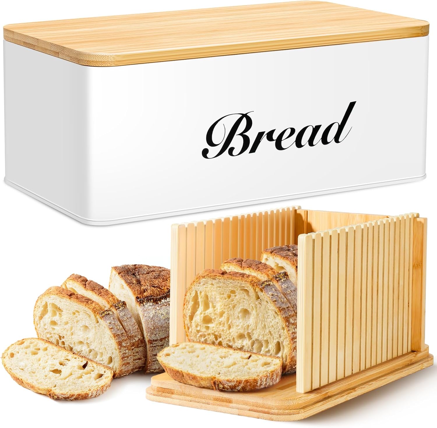 Bread Slicer for Homemade Bread with Box and Bamboo Lid