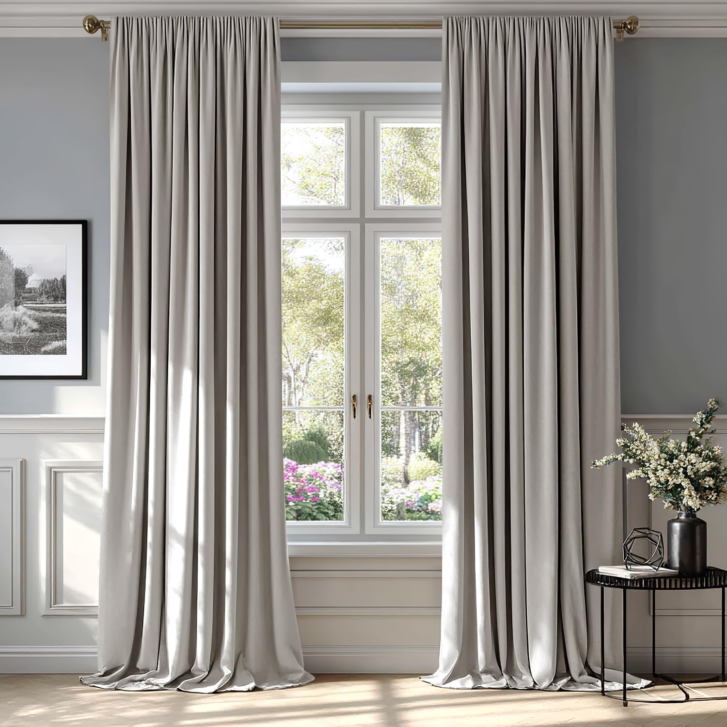 MIULEE Silver Velvet Curtains for Bedroom Living Room 90 in Long