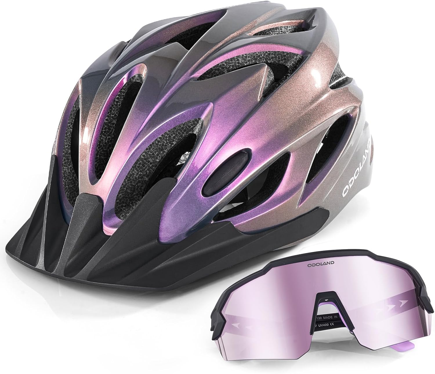 Odoland Adult Bike Helmet and Sunglasses Set for Safe Riding