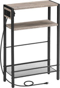 Greige Narrow Side Table with Charging Station - Slim Nightstand