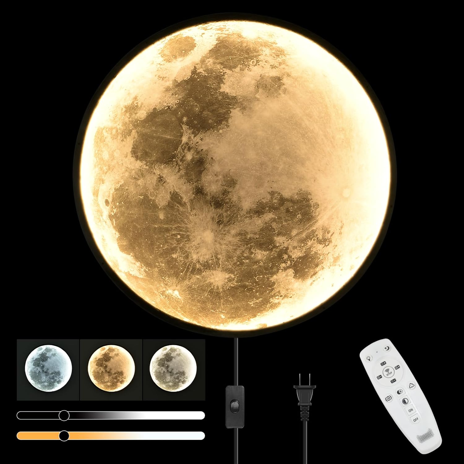 Modern Dimmable Moon Wall Sconce with Remote Control for Home
