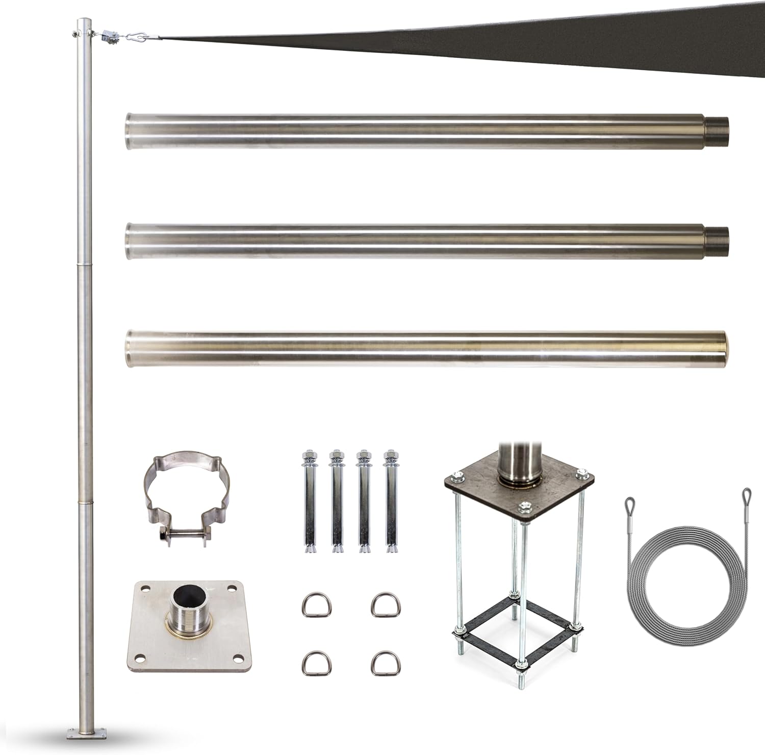 ColourTree 12ft Stainless Steel Pole for Sun Shade Sails